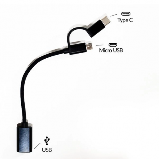 USB kabel 2v1 USB-A (samice) do USB-C + Micro USB - černá