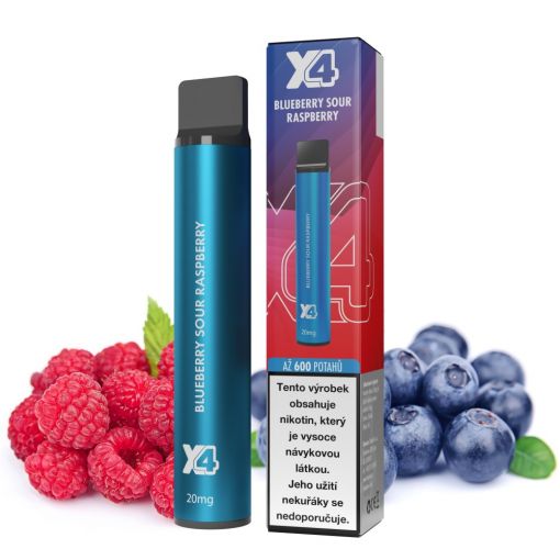 X4 Bar Borůvka a malina / Blueberry Sour Raspberry - jednorázová ecigareta