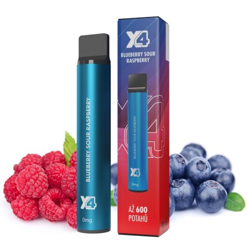 X4 Bar Zero Borůvka a malina / Blueberry Sour Raspberry - jednorázová ecigareta BEZ NIKOTINU