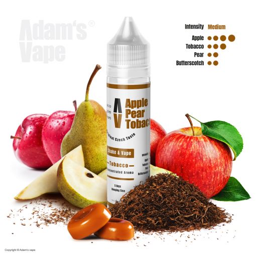 Příchuť Adams vape - Apple Pear Tobacco / Šťavnatá jablka v karamelu s tabákem 10ml SnV