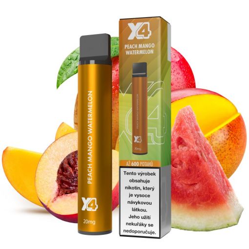 X4 Bar Broskev, Mango, Meloun / Peach Mango Watermelon jednorázová e-cigareta