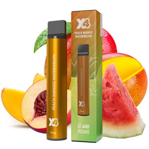 X4 Bar Zero Broskev, Mango, Meloun / Peach Mango Watermelon jednorázová e-cigareta BEZ NIKOTINU