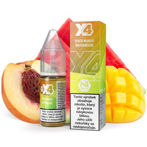Nikotinová sůl X4 Bar Juice - Broskev, Mango a Meloun / Peach Mango Watermelon 10ml