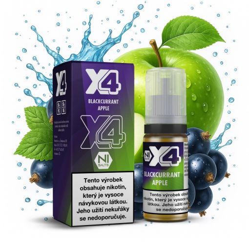 Nikotinová sůl X4 Bar Juice - Jablko a broskev / Blackcurrant Apple 10ml